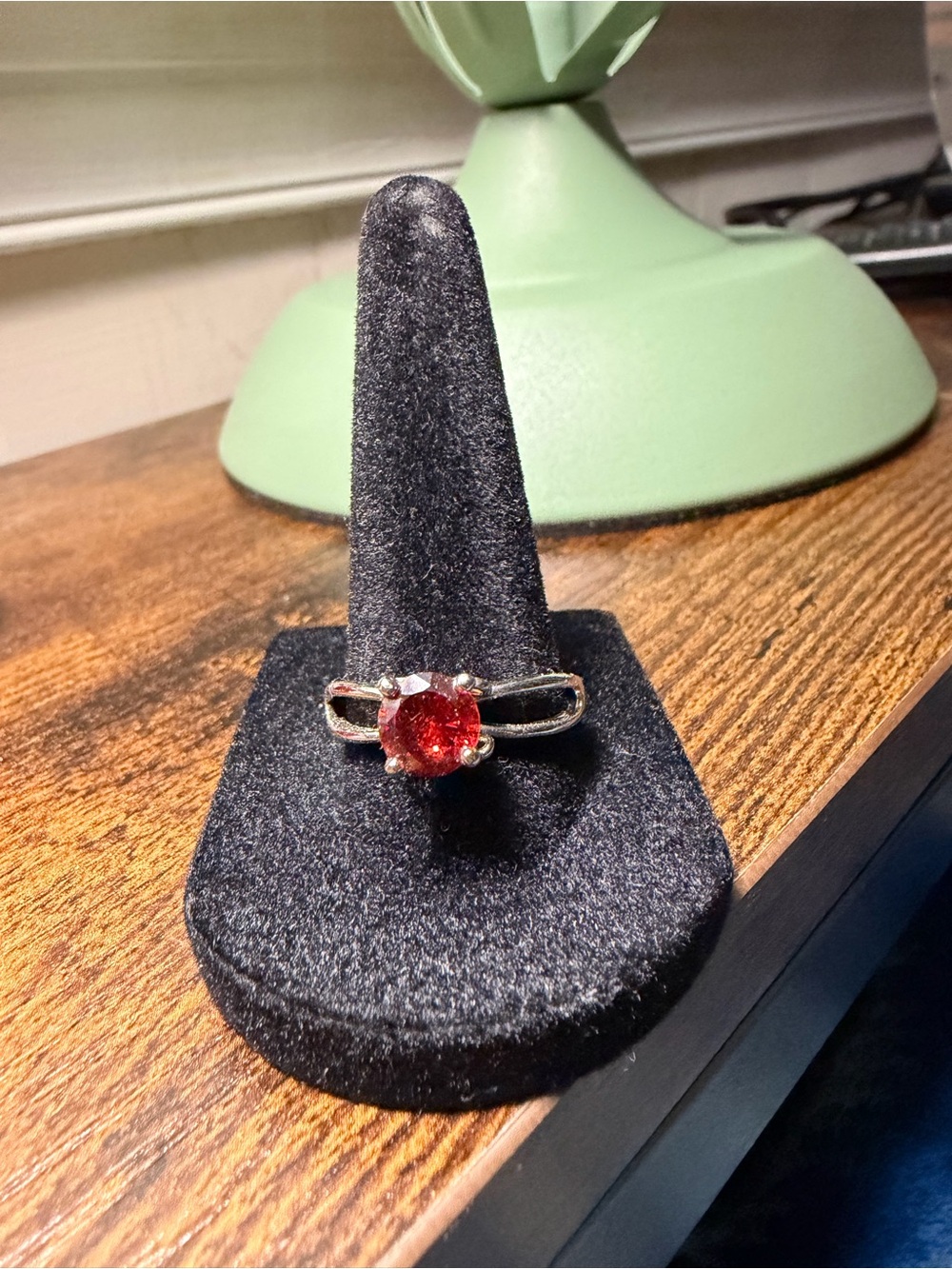 Silver Ring with Red Gemstone - Size 9